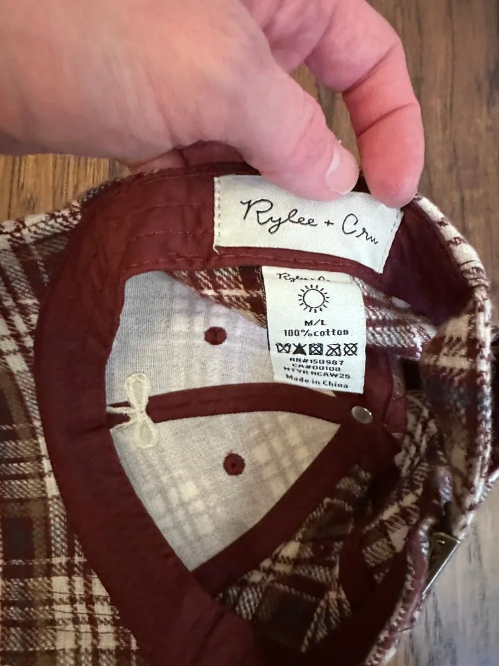 Rylee + Cru M/L Burgundy Plaid Baseball Hat